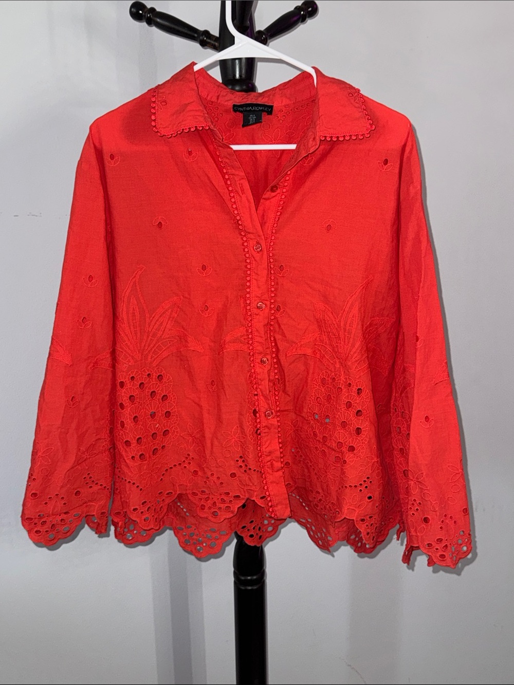 Cynthia Rowley Coral Red Eyelet Button-Down Shirt 5.T
